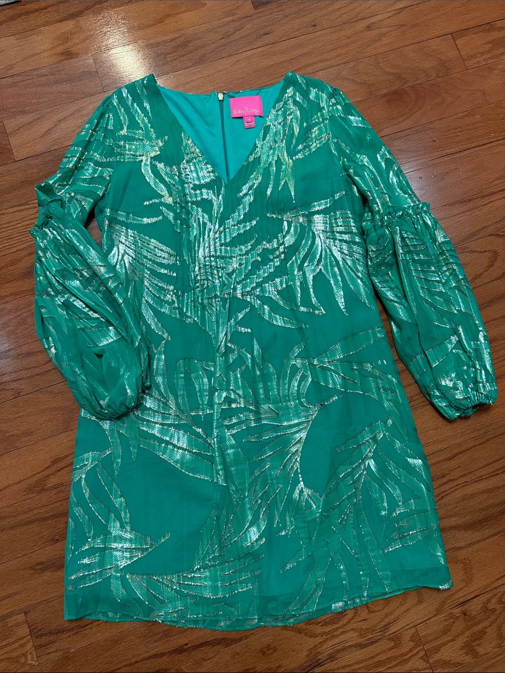 Lilly Pulitzer Green Metallic Leaf Party Dress